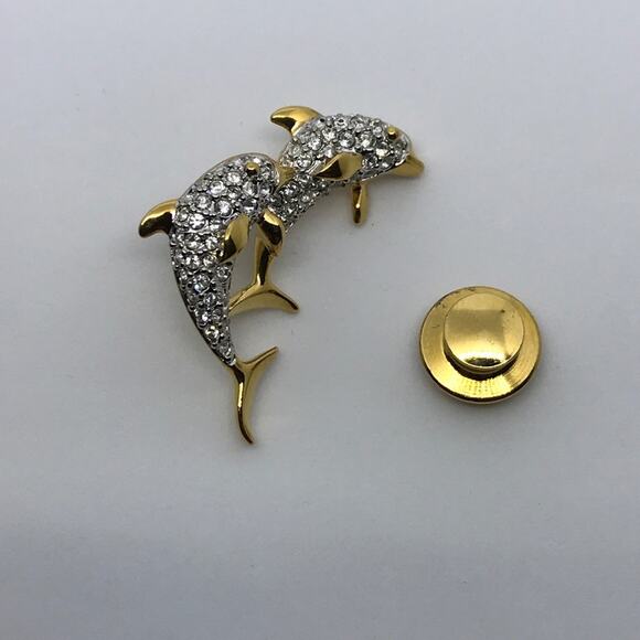 Swarovski Crystal Twin Dolphins Jumping Pin Brooch NWT - Picture 3 of 4